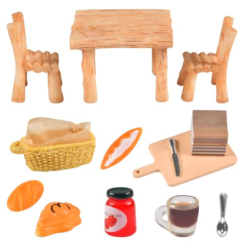 Miniatur Lebensmittel Puppenhaus Zubehör,Mini Wichtel Zubehör Set,Miniatur Brot,Kuchen,Kaffee,Tomatensauce,Brotkorb,Wichtel Tisch und Stühle,1:12 Miniatur Küche Zubehör für Weihnachten Deko von Auirshiky