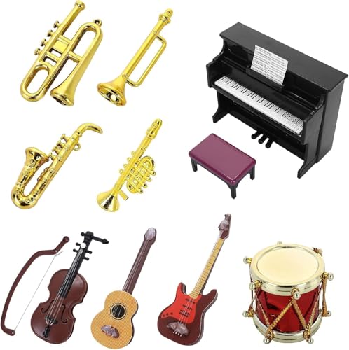 Miniatur Musikinstrumenten Zubehör, 11 Stück Miniatur Instrumente, Puppenhaus Mini Musikinstrument Modell 1:12 Klavier Violine E-Gitarre Trompete Saxophon, Weihnachten Miniatur Musikinstrumenten Set von Auirshiky