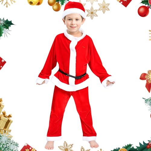 Weihnachtsmann Kostüm Kinder,Kinderkostüm Weihnachtsmann,Jungen Nikolaus Kostüm,Santa Claus Costume,Weihnachtskostüm 4 Stück für Partys,Weihnachten,Karneval & Halloween - Rot (Rot, Boys Costume 120) von Auirshiky