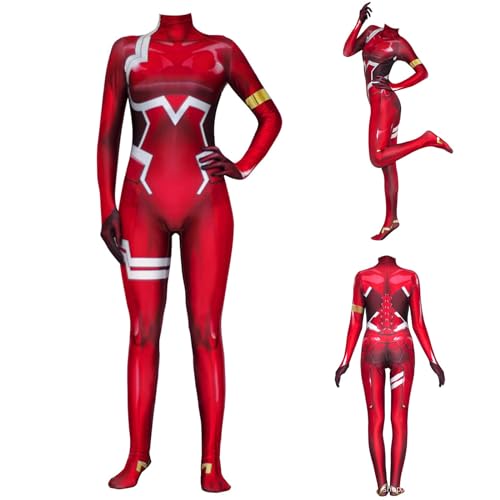 Aulande Darling in The FRANXX Cosplay Kostüm 02 Zero Two Red Bodysuit Battle Suit Halloween Party Jumpsuit Onesies (Zero Two, L) von Aulande