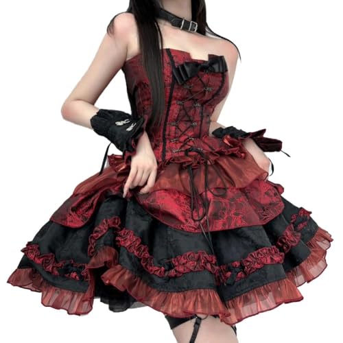 Aulande Date a Live Tokisaki Kurumi Cosplay Kostüm Gothic Lolita Vintage Kleid für Halloween Party Outfit Womens (Tokisaki Kurumi, L) von Aulande