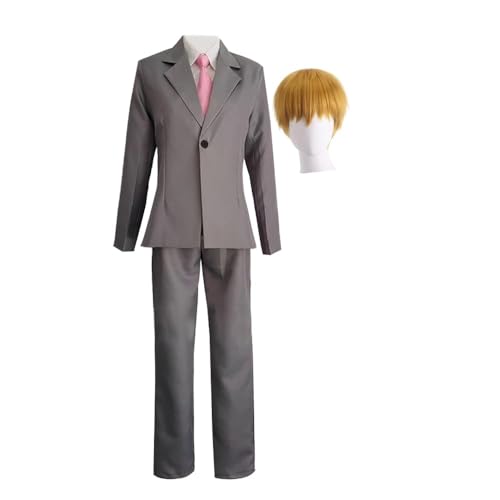 Aulande Mob Psycho 100 Cosplay Kostüm Reigen Arataka Cosplay Schuluniform Anzug Halloween Party Cosplay Grau Outfits für Männer (Reigen Arataka Suit With Wig, L) von Aulande