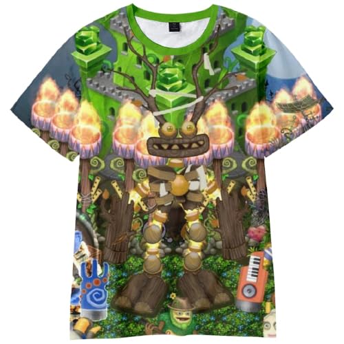 Aulande My Singing Monster T-Shirt 3D Gedruckt Cartoon Spiel T-Shirt Kurzarm Casual Sommer Tees für Kinder und Erwachsene (Typ 2, 130) von Aulande