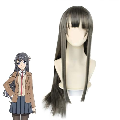 Aulande Rascal Does Not Dream Of Bunny Girl Senpai Sakurajima Mai Cosplay Kostüm Damen Schwarz Einteiler Bodysuit für Halloween Party (Set-B, Nur Perücke, L) von Aulande