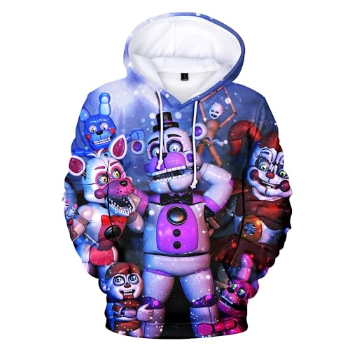 FNAF Hoodie 3D gedruckt Five Nights Game Print Pullover Sweatshirt mit Taschen Casual Fashion Langarm Kapuzenoberteile für Teenager Erwachsene (Typ A, 3XL) von Aulande