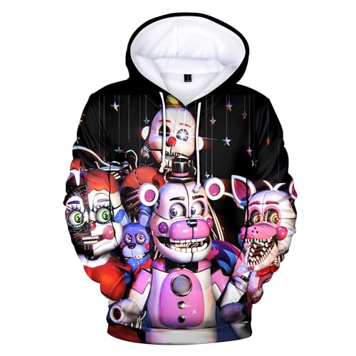 FNAF Hoodie 3D gedruckt Five Nights Game Print Pullover Sweatshirt mit Taschen Casual Fashion Langarm Kapuzenoberteile für Teenager Erwachsene (Typ B, 3XL) von Aulande