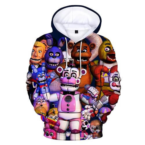 FNAF Hoodie 3D gedruckt Five Nights Game Print Pullover Sweatshirt mit Taschen Casual Fashion Langarm Kapuzenoberteile für Teenager Erwachsene (Typ C, 3XL) von Aulande