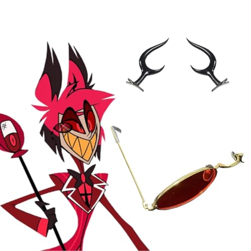 Hazbin Hotel Cosplay Requisiten Alastor Brille & Teufelshörner Haarnadel für Kostüme Zubehör Anime Hazbin Hotel Merch Halloween Maskerade Party Requisiten (Brille und Haarnadel) von Aulande