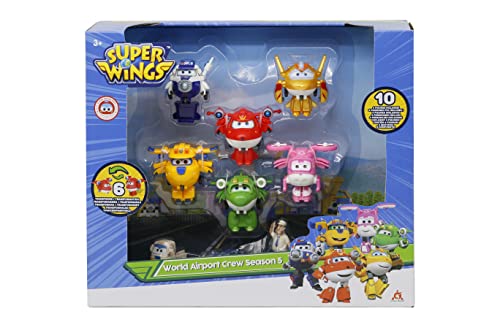 Super Wings World Airport Crew 10er-Pack mit Staffel 5 Figuren aus der beliebten TV-Show Kinder ab 3 Jahren, Schwarz von Super Wings