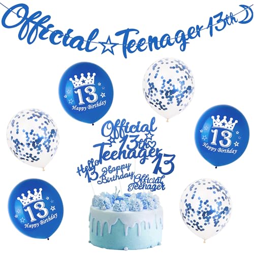 13 Geburtstag Dekorationen Navy Silber Luftballons, Blau Offizielle Teenager Banner Wimpelkette, Hello 13 Happy Birthday Cake Toppers für Jungen Party Dekorationen von Auliuse