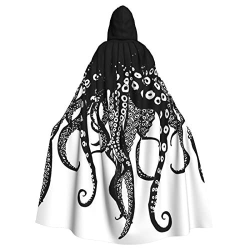 Vintage Octopus Tentakel Halloween Kapuzenumhang Hexe Robe Umhang Urlaub Party Cosplay Kostüme (Unisex) Schwarz, Schwarz, Einheitsgröße von Aulwewd