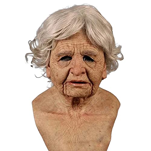 Aunaeyw 2022 Old Man Woman Maske, 2022 Realistische Halloween Menschliche Falten Gesichtsmaske Neuheit Cosplay Requisiten (Nude, Old Lady) von Aunaeyw