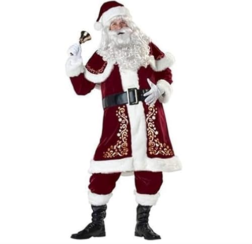 Aunaeyw Erwachsene Weihnachten Weihnachtsmann Kostüm Xmas Outfits Luxus Deluxe Samt Cosplay Verkleidung Thema Party Kleidung Set für Männer Frauen (Rot, Erwachsene, XL) von Aunaeyw