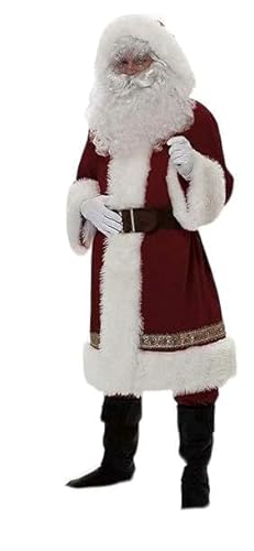 Aunaeyw Erwachsene Weihnachten Weihnachtsmann Kostüm Xmas Outfits Luxus Deluxe Samt Cosplay Verkleidung Thema Party Kleidung Set für Männer Frauen (Weinrot, XXL) von Aunaeyw