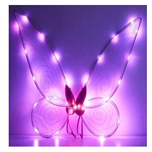 Aunaeyw Fee Flügel für Mädchen Kinder Erwachsene Schmetterling Fee Flügel Elf Engel Flügel Halloween Kostüm für Sparkle Princess Party Favor (Pink fairy wings with Light) von Aunaeyw