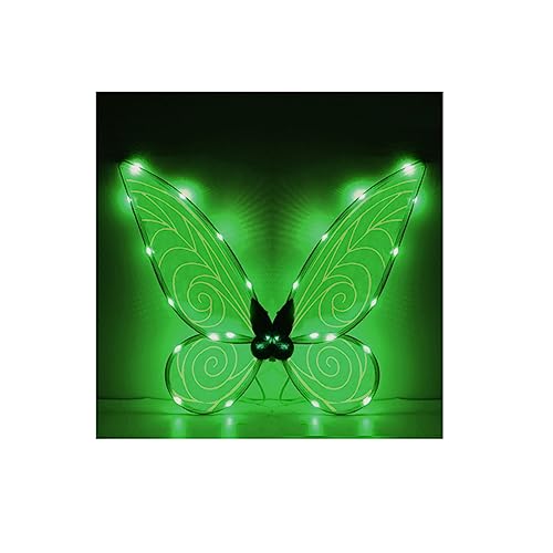 Aunaeyw Feenflügel leuchtende Schmetterlingsflügel, Halloween-Kostüm, LED-Feenflügel, funkelnde Engelsflügel für Erwachsene, Kinder, Cosplay, Partygeschenk, Grüne Lichtflügel von Aunaeyw