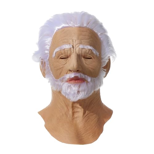 Aunaeyw Halloween Old Man Maske, Wrinkle Grandpa Gruselige Realistische Maske mit Weißem Haar und Bart für Party Maskerade Kostüm Requisiten (Hellrosa Grau, Einheitsgröße) von Aunaeyw