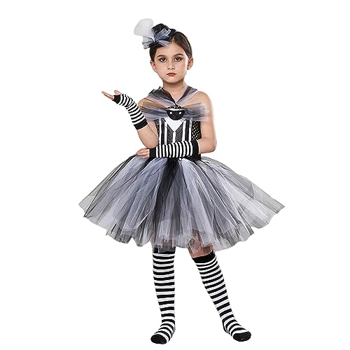 Aunaeyw Halloween-Skelett-Kleid-Kostüm für Kinder, niedliches Tüllkleid, Armärmel, Socken, Set, Party, Cosplay, Outfits (schwarz, 2 Jahre) von Aunaeyw