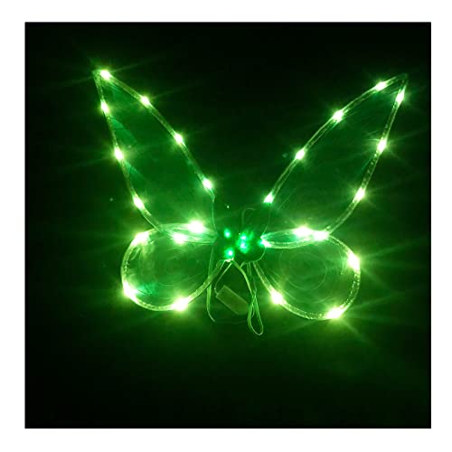 Aunaeyw Light Up Fairy Wings für Mädchen Frauen Sparkly Sheer Elf Angel Wings Dress Up Halloween Cospaly Schmetterling Fariy Wings Kostüm (Grüne Fee Flügel#23.6x18.9 in) von Aunaeyw