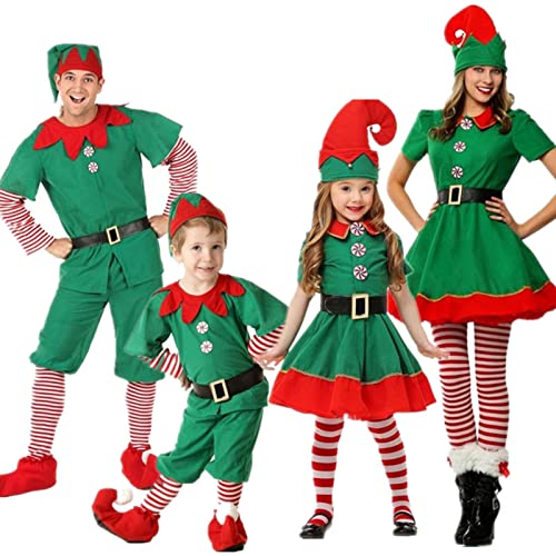 Aunaeyw Weihnachten Elf Kostüm Kleidungsset für Eltern und Kind Santa's Helper Cosplay für Urlaub Party (A-Girl, 5-6 Years) von Aunaeyw