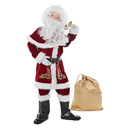 Aunaeyw Weihnachtsmann-Kostüm für Erwachsene, luxuriös, Deluxe, Samt, Cosplay, Mottoparty, Kleidungsset für Männer und Frauen (Rot, Kinder, L) von Aunaeyw