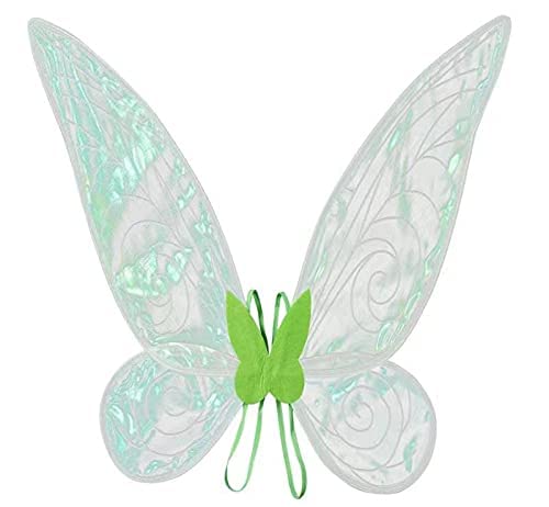 Feenflügel verkleiden sich Funkelnde durchsichtige Flügel Schmetterling Fee Halloween Kostüm Engelsflügel Schmetterlingsflügel für Kinder Mädchen Frauen Party Cosplay (Green Fairy Wings) von Aunaeyw