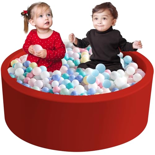 Aunekiv 120x 40cm Bällebad Bällepool für Baby Kinder, Runde Ballgruben Spielball Pool für Drinnen, Rot von Aunekiv