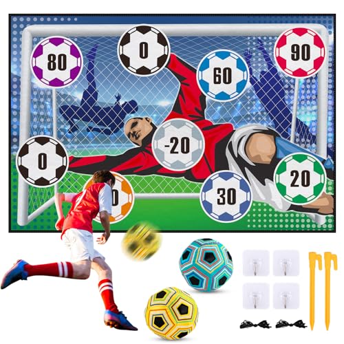 Auney Fussball Spielset für Kinder 3 4 5 6 7 8,Fußball Kinder Spielzeug für Garten Indoor Outdoor, Weich Flanell Fußballtore, Fußbälle mit Klettbällen Spielzeug Geburtstag Geschenke für Jungen Mädchen von Auney