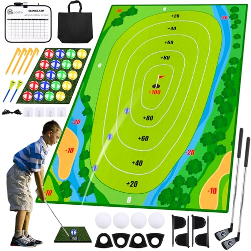 Auney Minigolf Kinder Outdoor Indoor,50PCS Golf Game Set mit 4 Bunten Golfschläger,20 Bälle,2 Golf Schlagmatten, Mini Golf Set Outdoor Spielzeug ab 3 4 5 6 7 8 9 10 Jahre von Auney