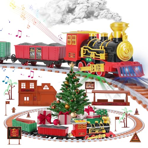 Auniq Elektrischer Zug Spielzeug, Spielzeugeisenbahn-Set mit Dampf, Sounds und Lights Dampfzug Spielzeug Elektrischer Zug Set Mädchen für 3+ Kinder Weihnachtsdekoration unter dem Weihnachtsbaum von Auniq