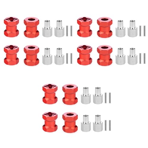 AuntYou 12 x RC Auto Metall 12 mm Rad Sechskant Nabe 15 mm Verlängerungskupplung für AXIAL SCX10 D90 CC01 1/10 RC Crawler - Rot von AuntYou