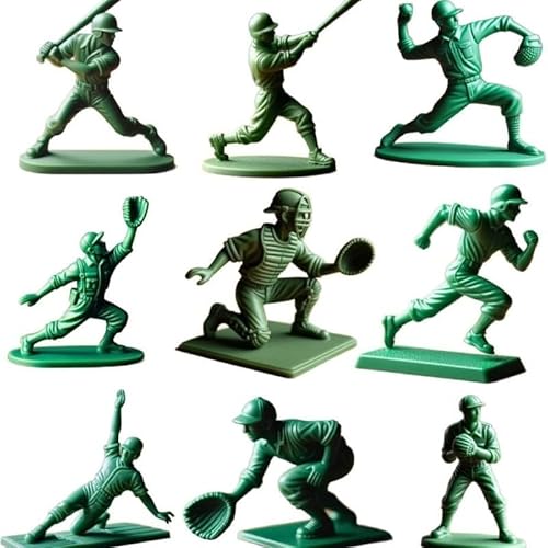 Auosxny 9-teiliges Baseball-Soldaten-Set, 5,1 cm, grüne Baseballspieler, Pitcher, Fielder-Figuren, klassisches Spielzeugsoldaten-Set, Tischspiele, Geschenk für Baseball-Fans, Heimdekoration von Auosxny