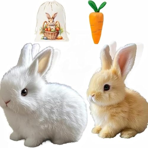 Bunny Realistic Bunny, Interactive Bunny Realistic Bunny, Electronic Pets, Jumping|Twitching|Shaking Ears, Realistic Bunny Toys for Kids(2pc)(Brawn+White) von Auosxny