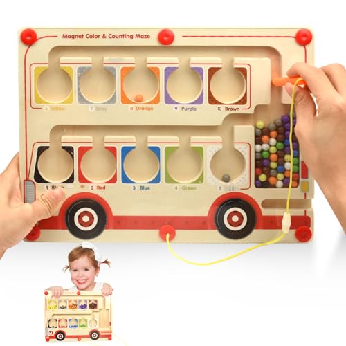 Auptiz Magnetic Game Labyrinth Motor Skills Toy,Magnetic Colour Beads Labyrinth Wooden Magnet Puzzle Board,Montessori Toy for 3+ Years Old,Motor Skills Toy von Auptiz