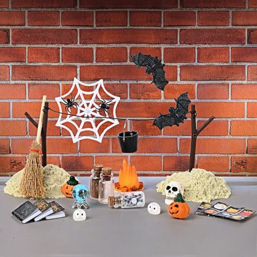 AuraBlend Halloween Puppenhaus Dekoration, Halloween Miniatur zubehör,Skelette Spinnen Fledermäuse Ornament Spielzeug,Halloween Party Dekoration von AuraBlend