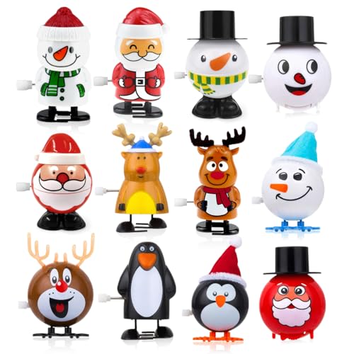 12 Stück Weihnachts Aufziehspielzeug, Uhrwerk Springspielzeug Set für Kinder Erwachsene, Aufziehen Pinguin Weihnachtsmann Rentier Schneemann für Geschenktütenfüller von Aurasky