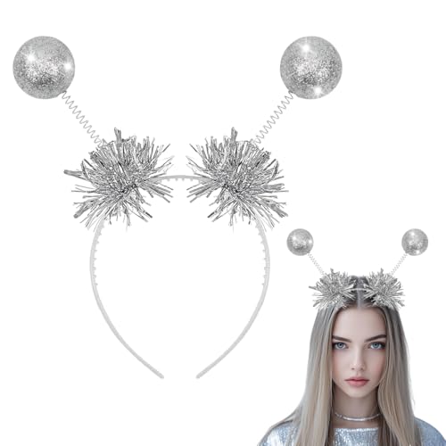 Aurasky Alien Haarreif, Space Girl Haarreif mit 2 Glitzerkugeln Silber, Alien Kopfschmuck, Haarreif Galaxy, Alien Accessoires für Karneval Fasching Halloween Cosplay Party von Aurasky