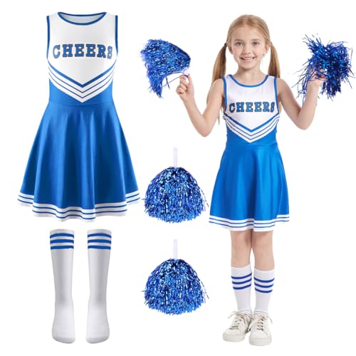 Aurasky Cheerleader Kostüm Kinder,Cheerleadering Outfit Mädchen, Cheerleader Kleid Mädchen mit Pompoms Socken, Cheer Uniformen für Karneval Fasching Halloween MottoParty von Aurasky