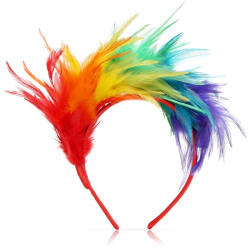 Aurasky Feder Stirnband Bunt, Regenbogen Haarreif, Feder Haarschmuck, Papagei Haarband, Kopfschmuck 20er Jahre, Haarreif Bunt für Halloween Fasching Karneval Cosplay Hochzeit Party von Aurasky