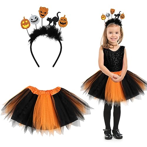 Aurasky Hexenkostüm Kinder, Halloween Kostüm Mädchen, Hexe Tutu Rock Haarband, Hexe Kostüm für Karneval Halloween Fasching Cosplay Party von Aurasky