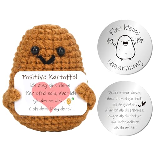 Aurasky Positive Kartoffel Deutsch, Pocket Hug, Kreative Strickwolle Kartoffel Puppe, Aufmunterung Glücksbringer Geschenke für Freund Freundin Prüfung von Aurasky