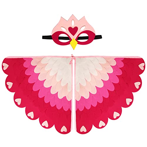 Aurasky Vogelflügel Kostüm Umhang Kinder, Vogelkostümkinder Eulen Kostüm mit Filzaugen Maske, Kostüm Vogeleule Vogel Papagei Geschenk für Jungen Mädchen Halloween Karneval Cosplay Party（Rosa weiß von Aurasky