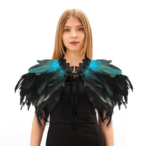 Damen Feather Schal Halloween Shrug Poncho Federkragen Blau, Gothic Kostüm, Feder Cape, Federschal Umhang, Federumhang Damen, Feder Achselzucken von Aurasky