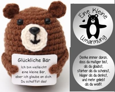 Pocket Hug Glücklicher Bär, Positive Bär, Umarmung Glücksbringer, Kreative Strickwolle Bär Puppe, Emotional Support, Aufmunterung Geschenke für Freund und Familie von Aurasky