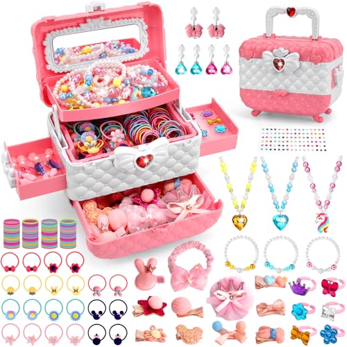 Aureyung Kinder Schmuck Spielzeug Mädchen 3 4 5 6 7 8 9 10 Jahre, Geburtstag Weihnachts Geschenke Mädchen 3-12 Jahre, Schmuckset mit Haarspangen & Haargummis von Aureyung