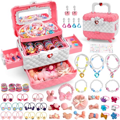 Aureyung Kinder Schmuck Spielzeug Mädchen 3 4 5 6 7 8 9 10 Jahre, Geburtstag Weihnachts Geschenke Mädchen 3-12 Jahre, Schmuckset mit Haarspangen & Haargummis von Aureyung