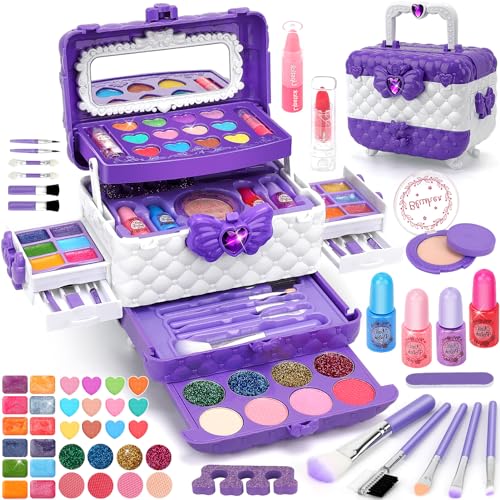 Aureyung Schminkkoffer Mädchen, 54PCS Waschbar Kinderschminke Set Mädchen, Spielzeug Mädchen 3-12 Jahre Kinderspielzeug, Geburtstag Weihnachts Geschenke für Mädchen 3 4 5 6 7 8 9 10 Jahre von Aureyung