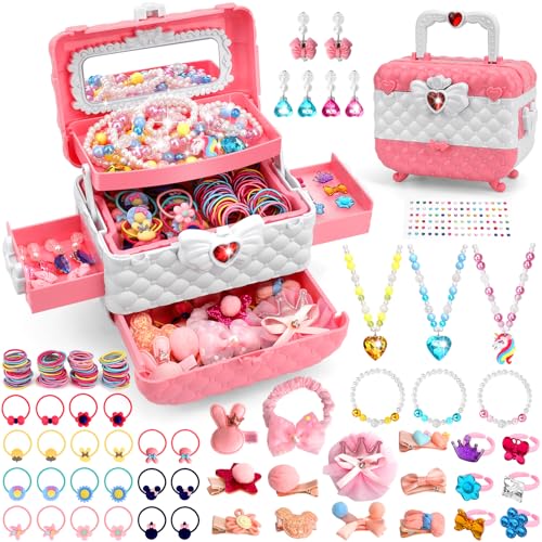 Kinder Schmuck Spielzeug Mädchen 3 4 5 6 7 8 9 10 Jahre, Geburtstag Weihnachts Geschenke Mädchen 3-12 Jahre, Schmuckset mit Haarspangen & Haargummis von Aureyung