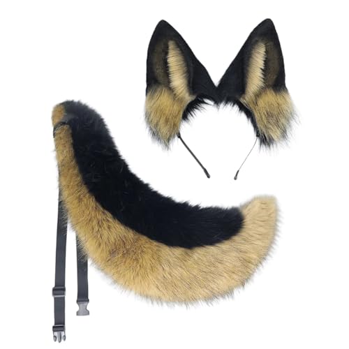 Aurgiarme 1/2 Stück Wolf Katzen Wolf Füchse Schwanz Ohren Stirnbänder Set Halloween Weihnachten Party Kostüm Spielzeug Frau Mann Cosplay von Aurgiarme