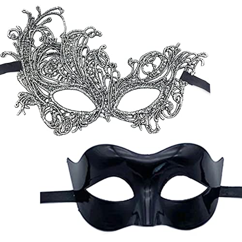 Aurgiarme 2 x Set Maskerade-Maske für Damen und Herren, Spitzen-Augenmaske, Halbgesichtsmaske, Abendmaske, Abschlussball, Maske, Halloween-Party-Maske, 2 Stück, Damen-Maske, Halloween-Party-Maske, von Aurgiarme